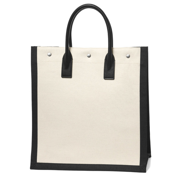 Saint Laurent Canvas Rive Gauche Tote 9083 Bag Tan/Black FAABR - Picture 1 of 7